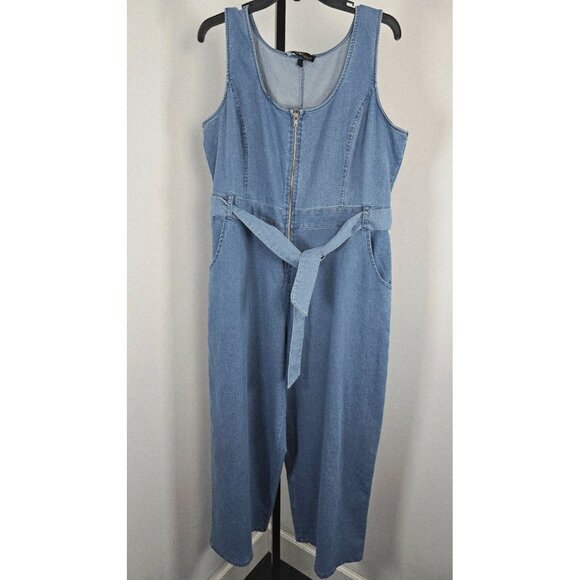 Derek Heart Sleeveless Denim Romper Jumpsuit - Blue - SZ L - Picture 1 of 12